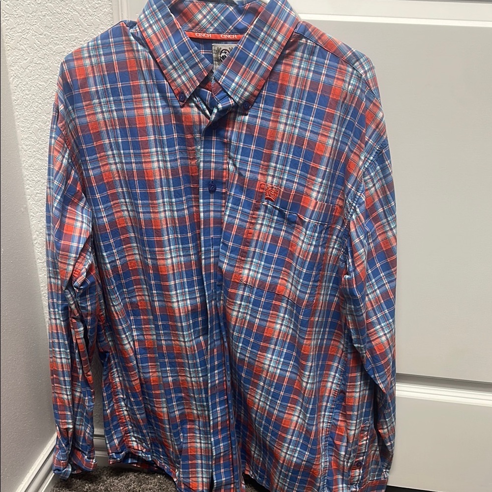 Men's cinch Blue and Red Plaid Shirt